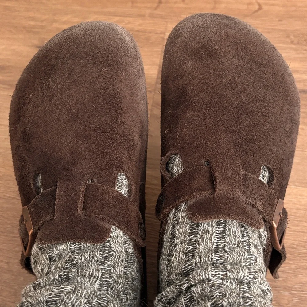 Birkenstock Dark Brown Suede Boston Clog Soft Footbed 38 - Picture 1 of 4